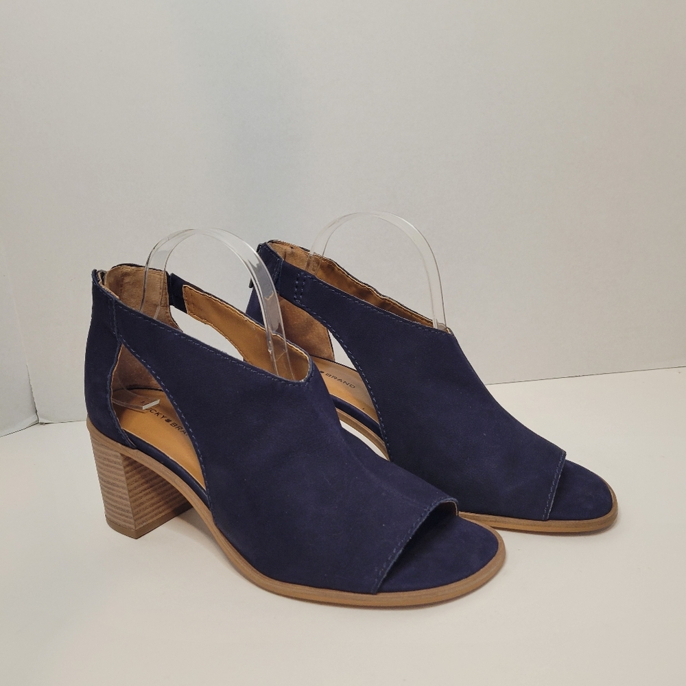 Lucky Brand Women's Leather Saimy Booties Navy Blue Size 10M
